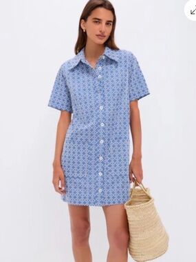Tuckernuck Pomander Place The Lacie Blue & White Printed Mini Shirt Dress